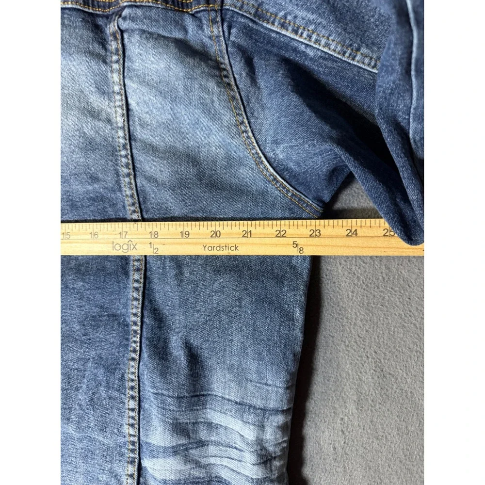 AHP Mens XL Blue Denim Trucker Jacket Corduroy Collar Sandblasted Stretch Cotton